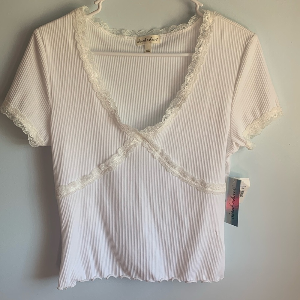 New! Derek Heart white shirt with lace detail large